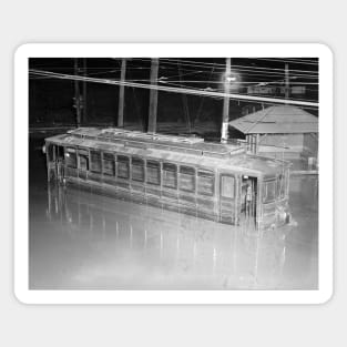 Trolley Car in Flood, 1923. Vintage Photo Magnet